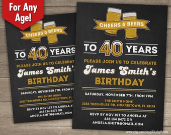 40th Birthday Invitation Male, Cheers to 40 years, Cheers and Beers Invitation, 40th Surprise Birthday Invitation, Birthday Invitation Adult