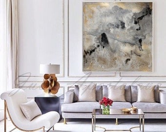 Watercolor Abstract Painting, Contemporary Art, Print, Huge Wall Art, Gold and Black Decor, Large Painting ''Milky Way''by Julia Apostolova