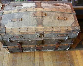Antique Victorian Humpback Dome top Steamer Trunk 1883
