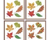 Leaves Modern Cross Stitch Pattern PDF Chart Set of 4 Autumn Leaves Designs