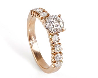 Unique engagement Diamond Ring 0.90 Carats 14K Rose gold Diamond Ring, Engagement Ring, White Gold Ring, Size 7