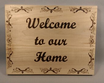 Items similar to Welcome - Rustic Wood Burned Sign on Etsy