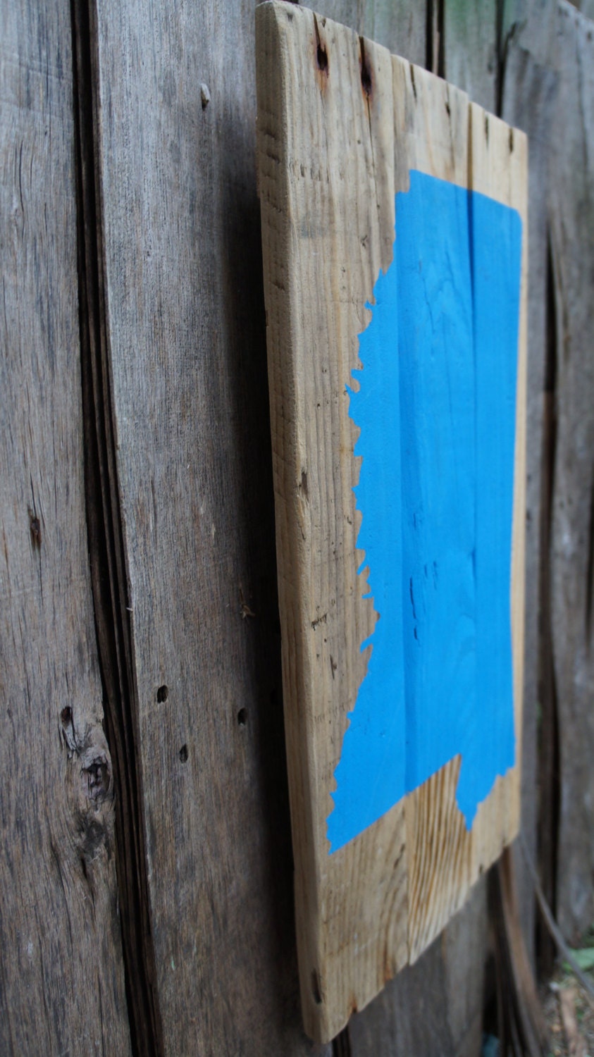 Blue Mississippi pallet arthand painted by PurplePaisleyPalace