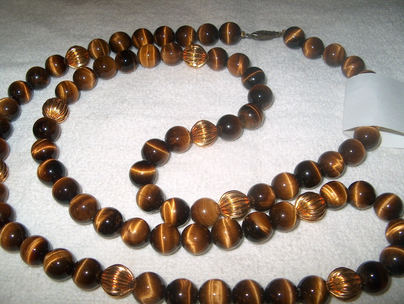 Vintage Costume Jewelry Tiger Eye Stone Beaded Necklace