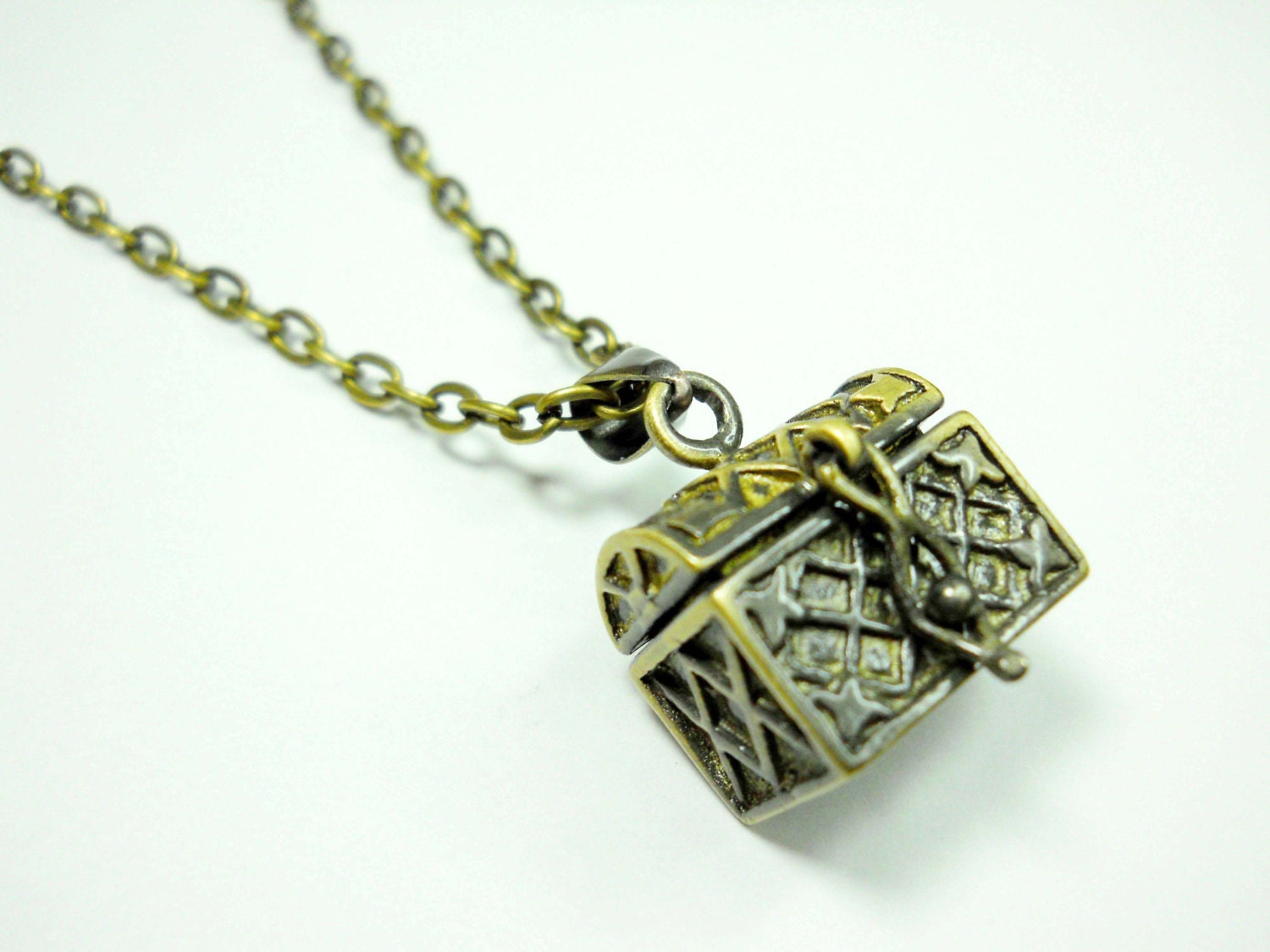 Small Trunk Shape Wish Box Necklace Pill Box Necklace Trunk