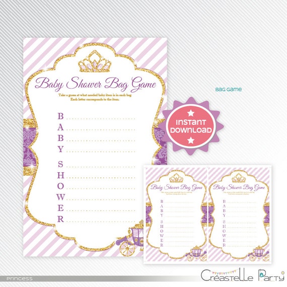 Glitter Princess Baby Bag Game purple and gold by CreastelleParty