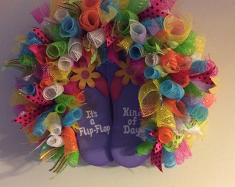 Items similar to Summer Flip Flop Deco Mesh Wreath on Etsy