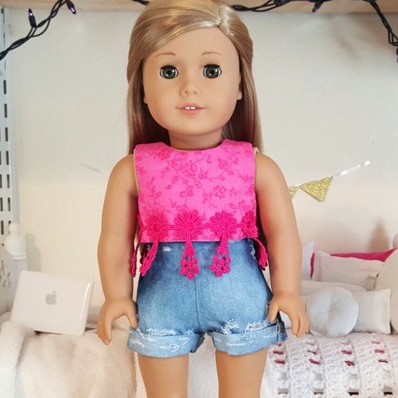 american girl doll pink fringe crop top