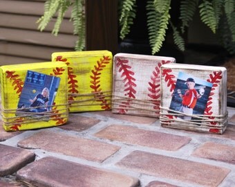 Small block picture frame; baseball frame; softball frame; kids sports frame; distressed block picture frame; home decor