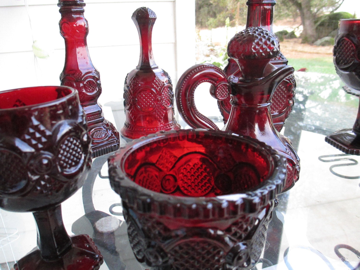 Avon CAPE COD Ruby Red Glass Vintage Dinnerware assorted 18