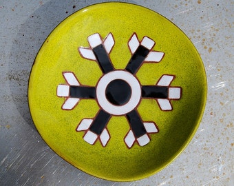 Small Vintage Acid Green Ceramic Plate/ Vide Poche By French Artist Jean Picart Le Doux. 1960s. Mint Condition