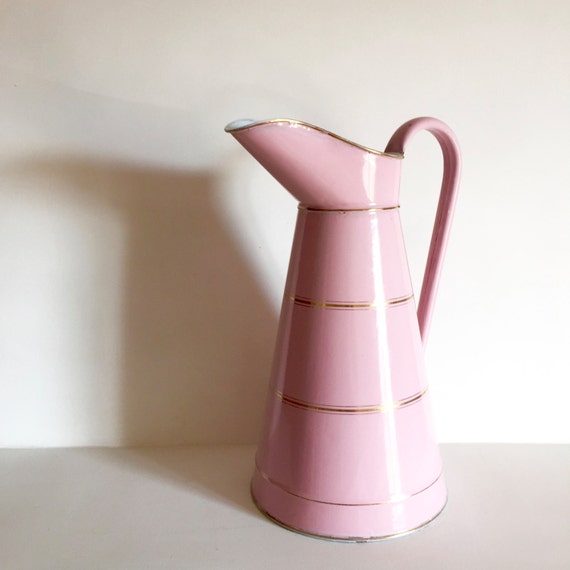 French Antique Pink Enamel Pitcher French Pink Enamelware