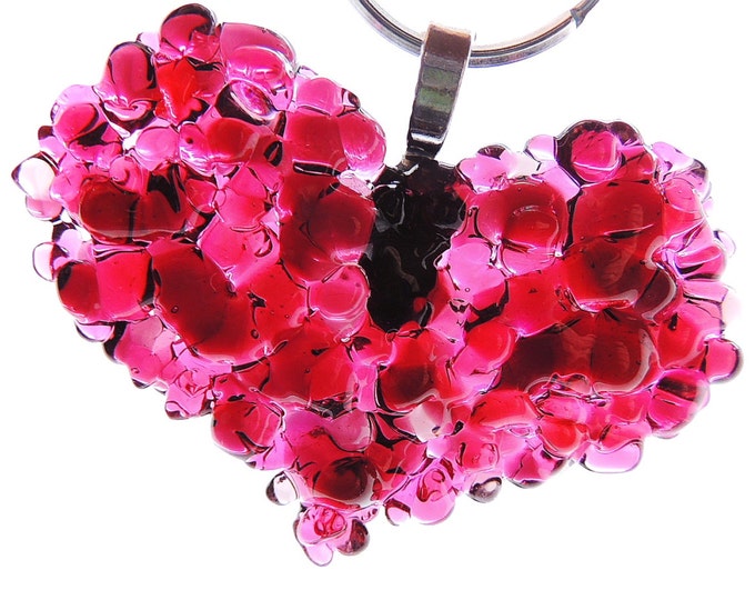 Pink fused glass hanging heart. Valentines gift Wedding anniversary. Glass keyring. Window decoration Colourful window glass. Thank you gift