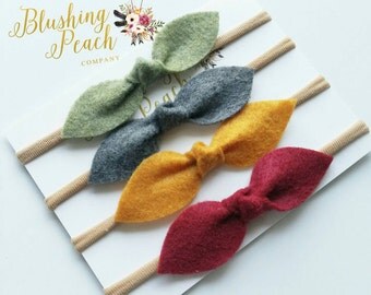 Set of 4 - Felt Knot Bows - Fall -Autumn - Nylon Headband - One Size Fit All - Photo Props - Baby Headband - Infant - Baby Bows
