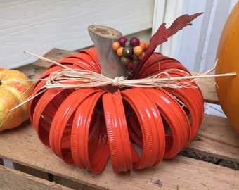 Mason jar lid pumpkin, Autumn, pumpkin fall decor, fall decor, center piece, fall wedding decor, mason jar decor, Halloween decor