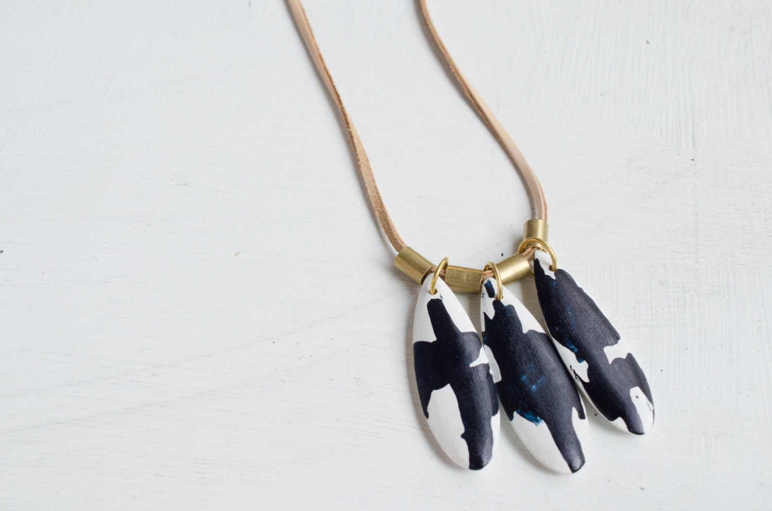 Revel Ink Blot Necklace handpainted and wood bead statement