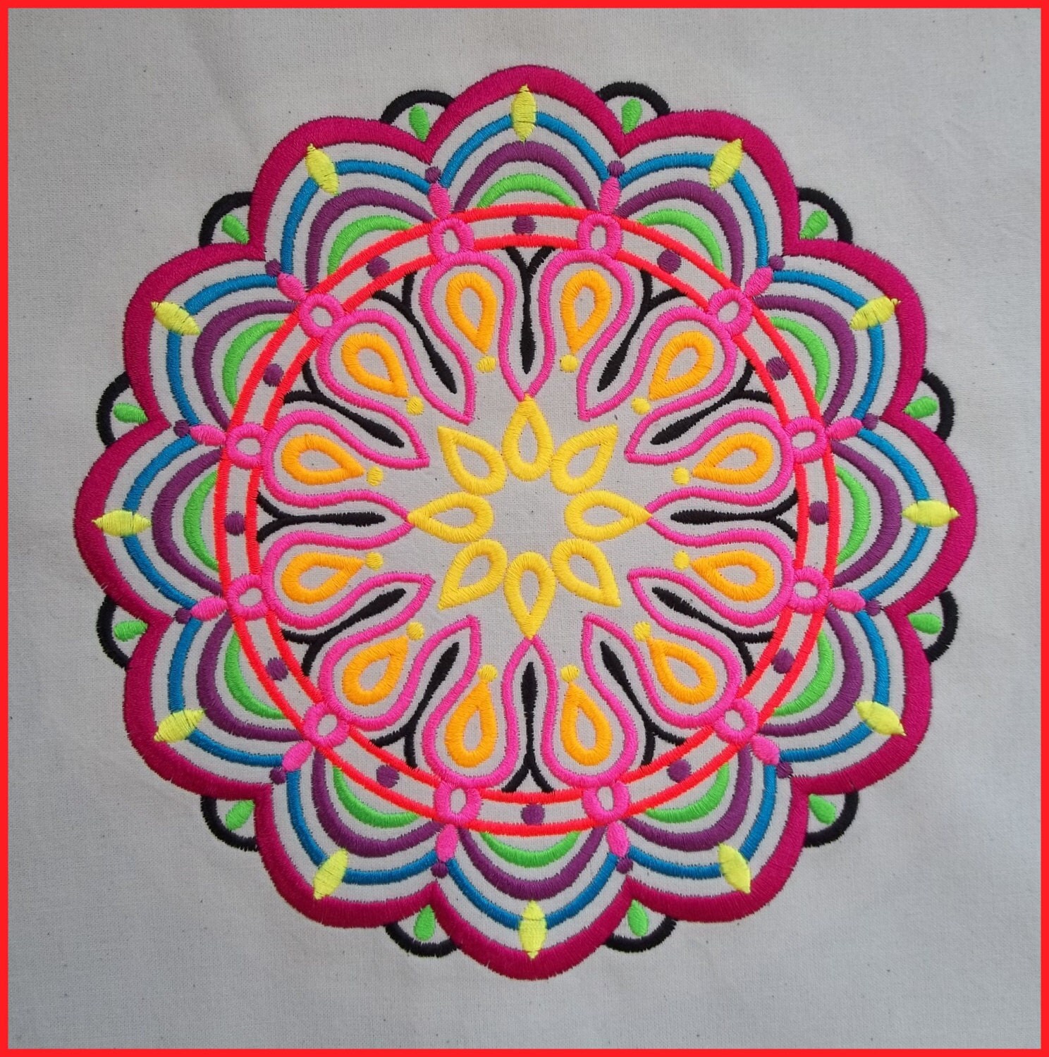 Machine embroidered mandala medallion quilt block by cushionrock Machine embroidered mandala medallion quilt block by cushionrock