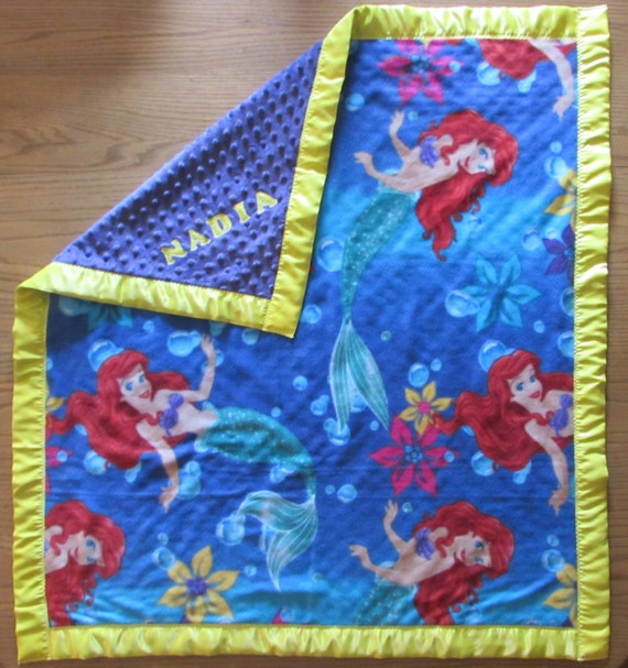 Little Mermaid personalized minkey and fleece blanket / satin edge / monogram