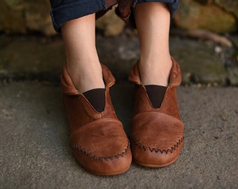 New! Handmade Brown Shoes,Ankle Boots,Flat Shoes, Retro Leather Shoes, Oxford Shoes, Short Booties, Slip Ons