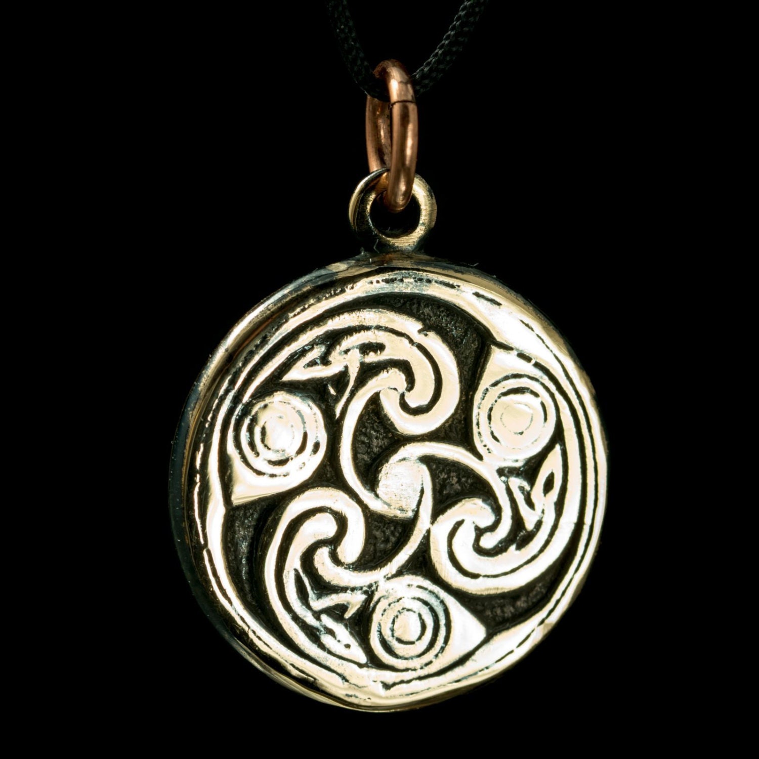 IRISH SPIRALS Triskele Book of Kells bronze pendant