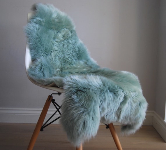 Duck egg/ eau de nil genuine sheepskin rug throw Pale Blue
