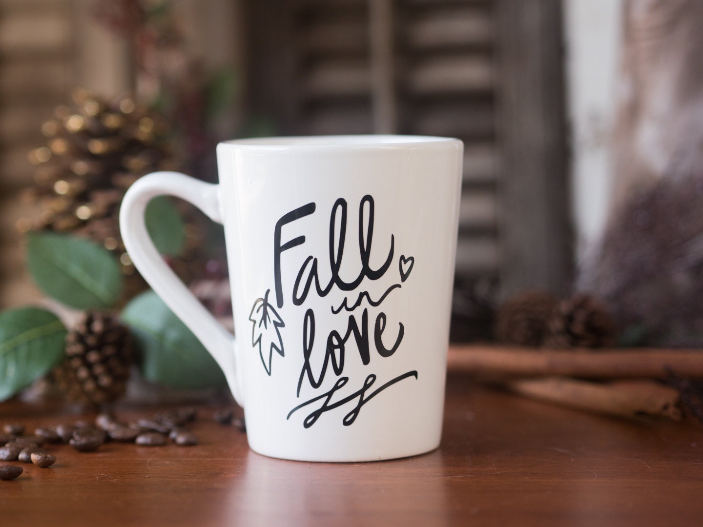 Fall In Love Ceramic Coffee Mug Coffee Cup Vinyl by HappyAbout