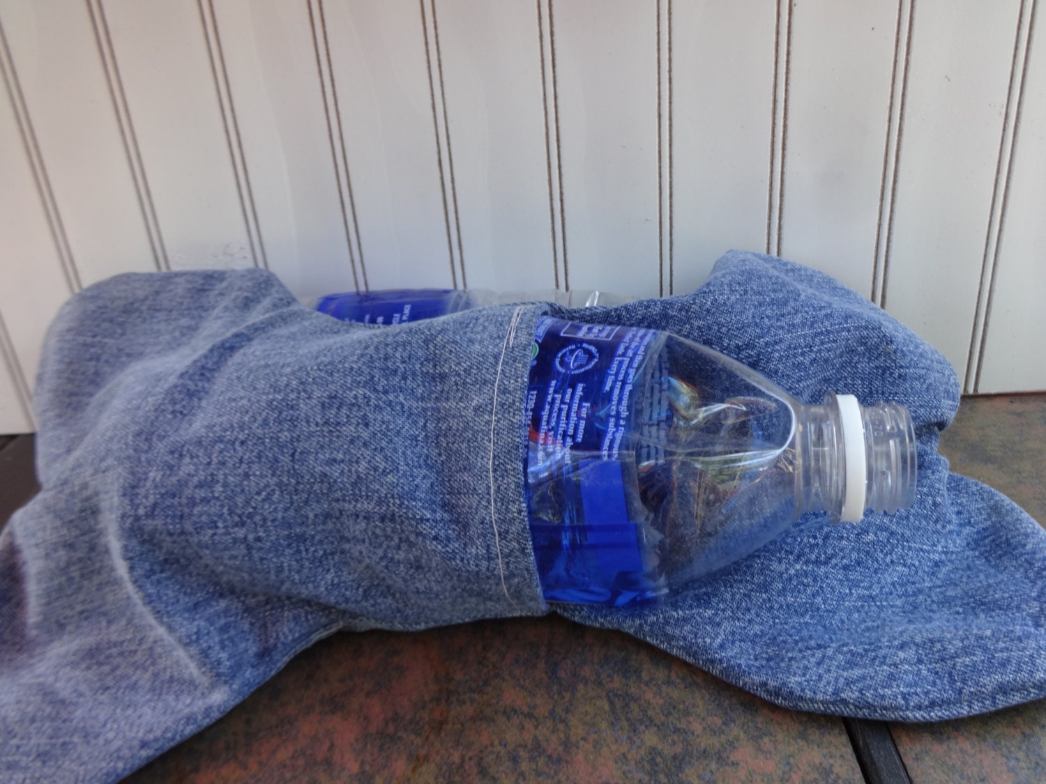 Dog Toy Bone Shaped Water Bottle Dog Toy Recycled Denim Dog