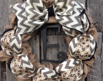 Winter Wreath, Burlap Wreath, Initial Door Hanger, Monogram Wreath, Fall Wreath, Summer Wreath, Personailzed Door Wreath, Front Door Decor