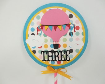 Hot Air Balloon Cake Topper / Smash Cake Topper Birthday Party Shower Red Pink Blue Yellow