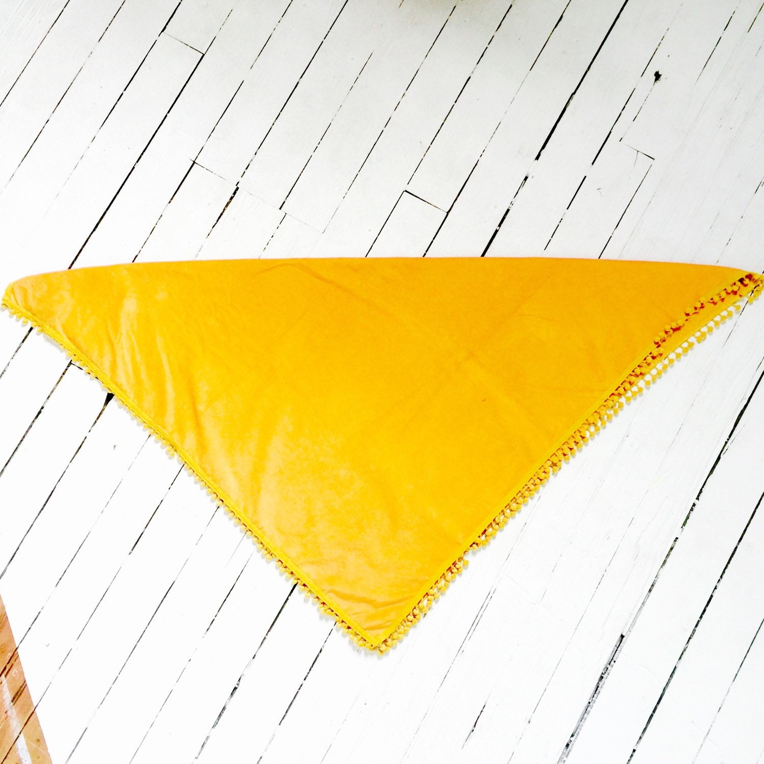 Golden Velvet Pom Pom Blanket // Table Linen