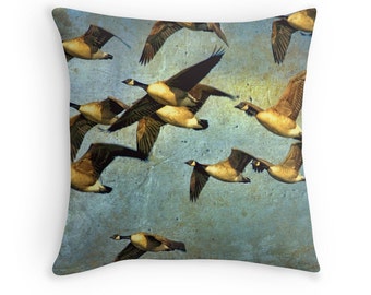 Bird Decor, Canada Goose Cushion, Canadian Seller, Blue Yellow Pillow, Bird Pillow Cover, Gift for Birder, Bird Photo Cushion