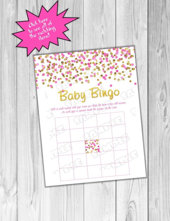 shower baby gold pink and bingo Printable games bingo shower and game gold Baby INSTANT glitter Pink