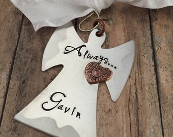 Angel Ornament, Memorial Ornament, Infant Loss Gift, Miscarriage Gift, In Memory Of, Personalized Ornament, Hand Stamped Angel, Angel Gifts