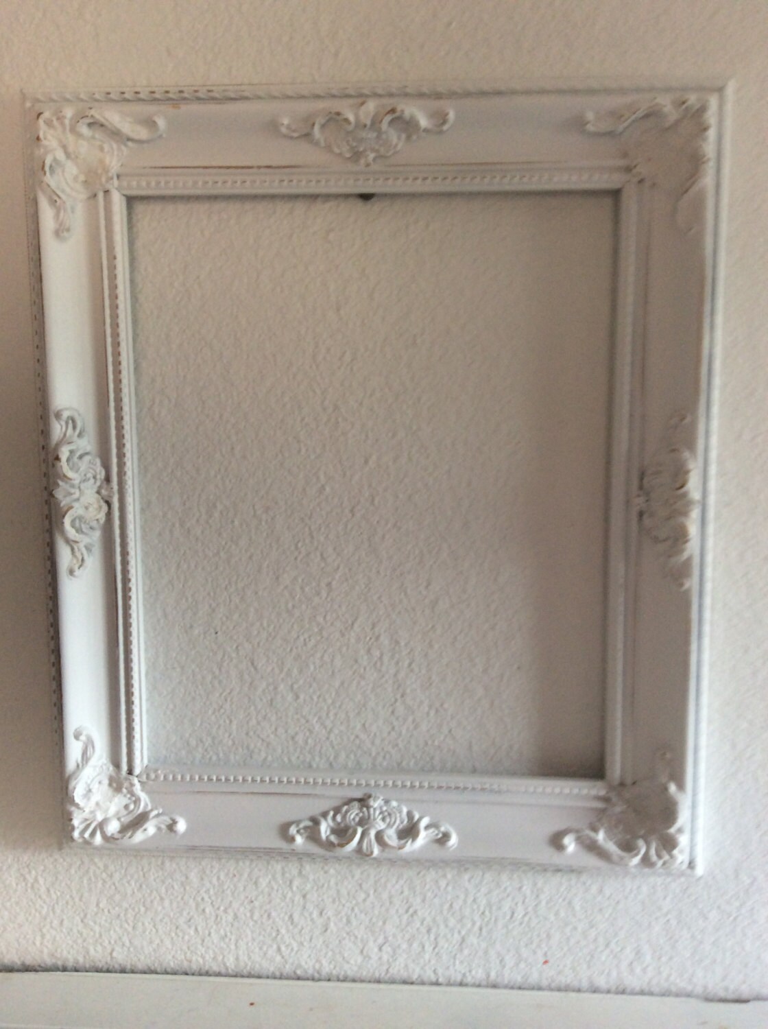 Large Ornate Picture Frame Painted White Distressed