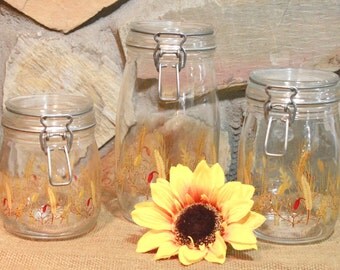 Glass Canister Set, French Wheat Canisters, Glass Kitchen Canisters, Wheat Pattern Canisters, Glass Jar Canisters, Arc Jars, French Canister