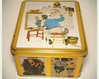 Collectible Curtis Publishing Norman Rockwell Triple Self Portrait Commemorative Tin/ Storage Box/ Cookie Tin/Candy Tin/Best Gift Idea/F1191