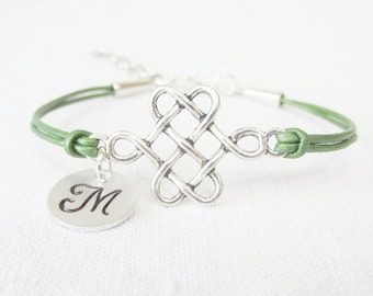 Genuine Leather Celtic Knot Bracelet, Monogram Initial Leather Bracelet, Celtic Knot Jewelry, Celtic Friendship Bracelets, Multiple Colors