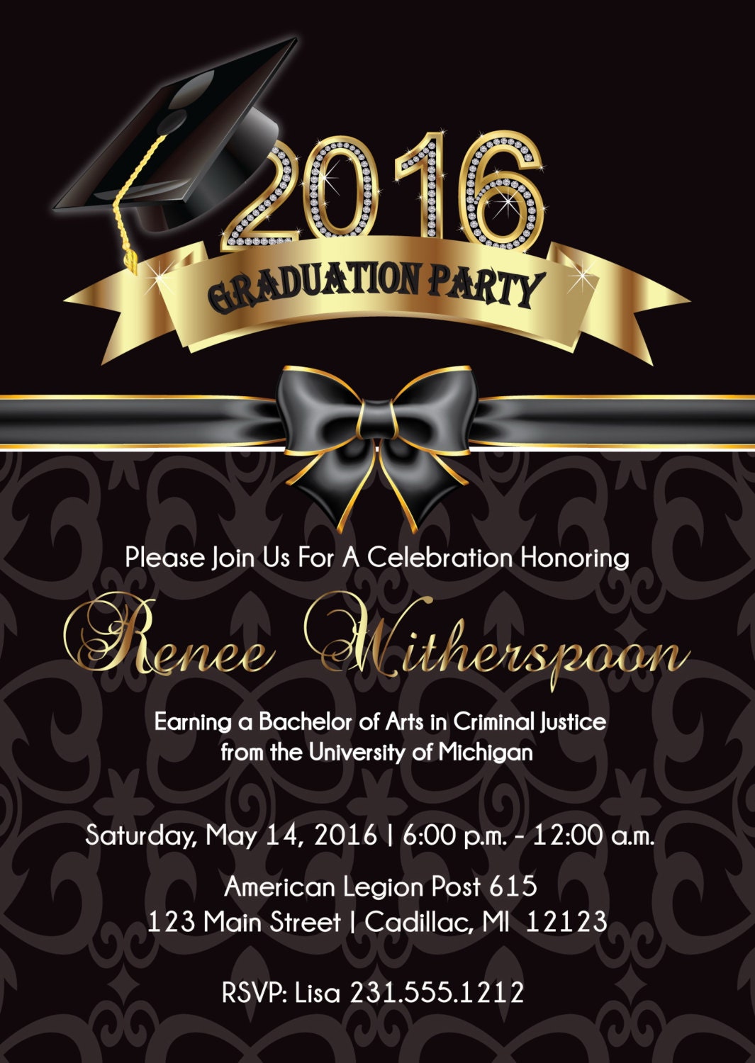 2016 Graduation Invitation Elegant Graduation Announcement 1857