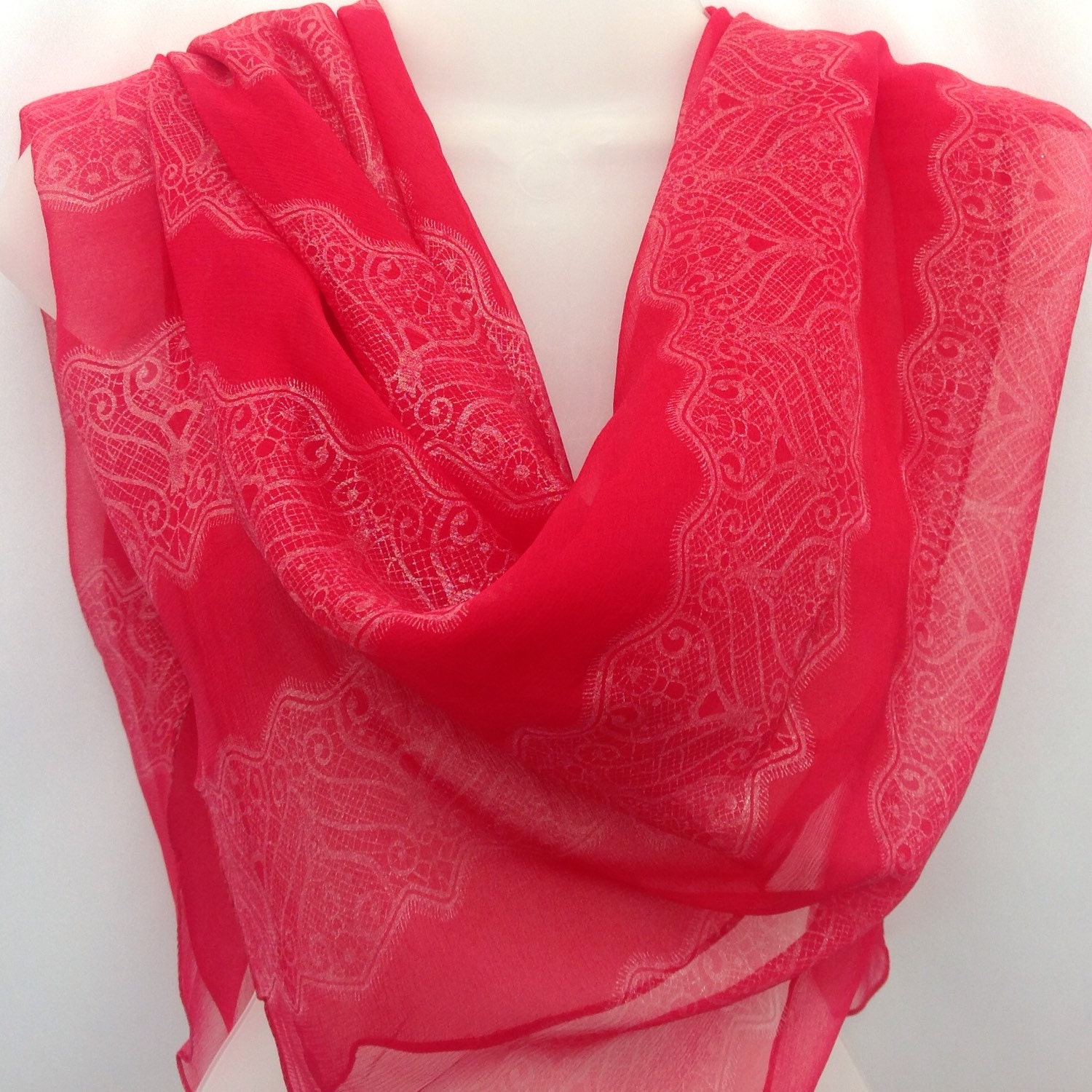 Red Silk square shawl Poppy Red silk scarf Gift for