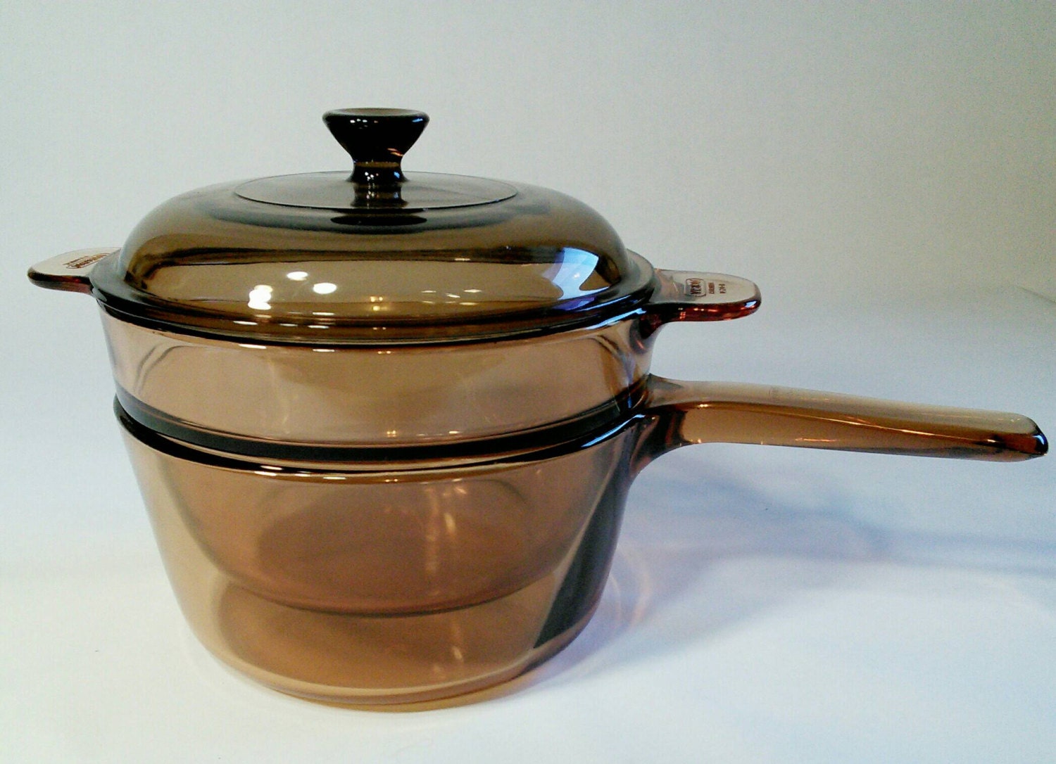 Pyrex Visions 3 Piece Double Boiler set 1.5 Qt. Amber Brown