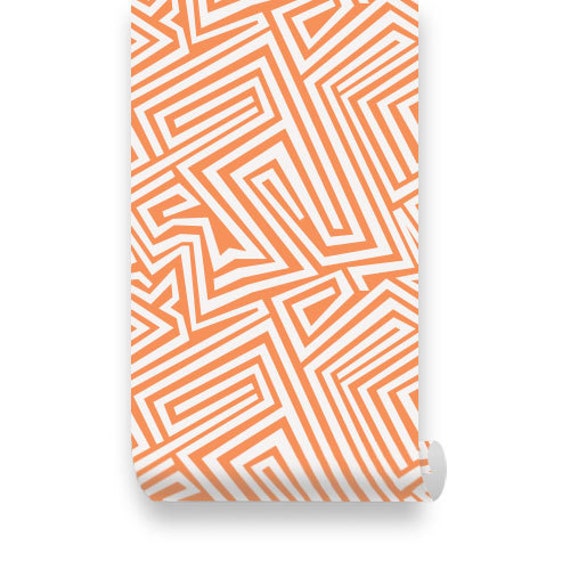 Spiral Lines Pattern Orange Removable Wallpaper Peel