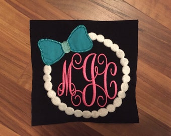 4x4, 5x7, Bow Pearl Monogram Frames Instant Download Embroidery File