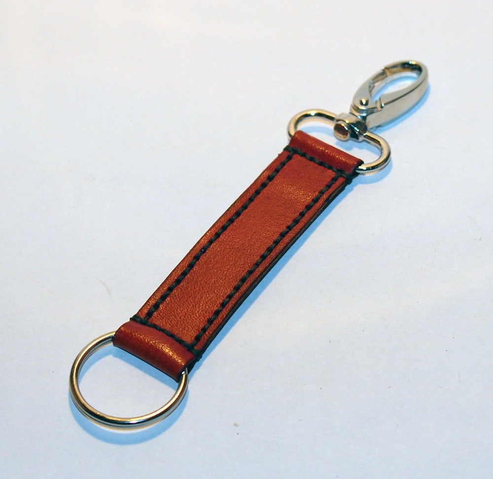 Leather key chain leather key fob handmade orange key chain
