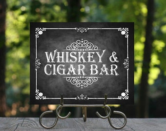 Printable Chalkboard Wedding Cigar & Whiskey Sign, Wedding Bar, Alcohol Sign, Rustic Wedding Sign, Chalkboard Sign, Smoking Sign, Printable