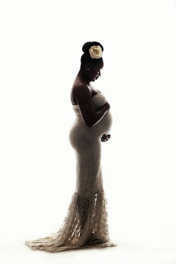 Cream Lace Maternity Gown Mermaid Slim Fit Maternity Dress