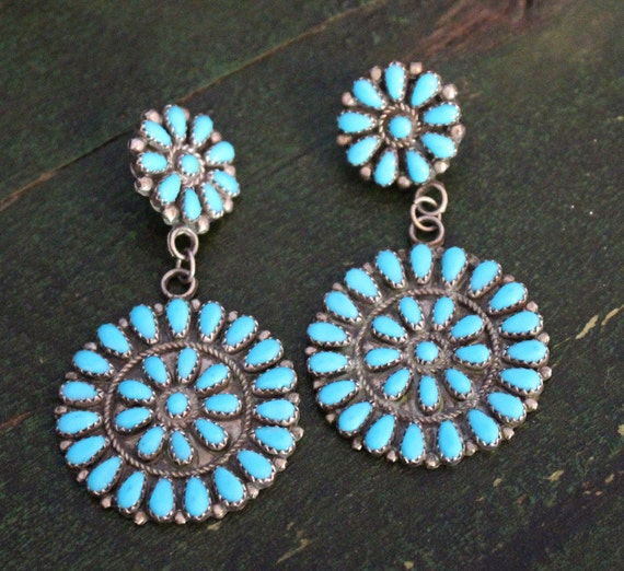 Zuni Petit Point Turquoise Earrings Post Style Vintage
