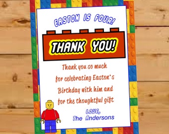 Lego Thank You Card, Birthday Thank You, Lego Thank You, Legos Thank You Card, Kids Thank You Card, Fill in the Blank Thank You, Lego Bday
