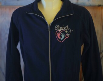 Labor and Delivery Nurse Fleece Jacket with FootPrints -RN LPN zipup light weight fleece jacket with several color options