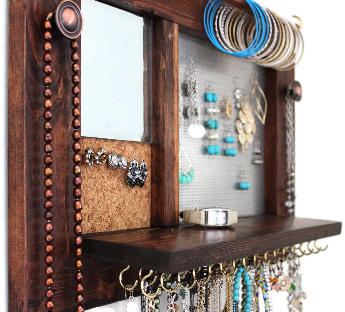 AllinOne Jewelry Rack Wooden Wall Hanging by TheWoodenCorner