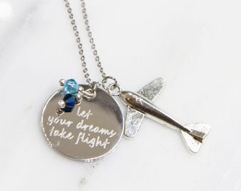 Airplane Necklace, Personalized Airplane Necklace, Airplane Jewelry, Birthstone Jewelry, Flight Attendant Gifts, Travel Necklace, Airplane